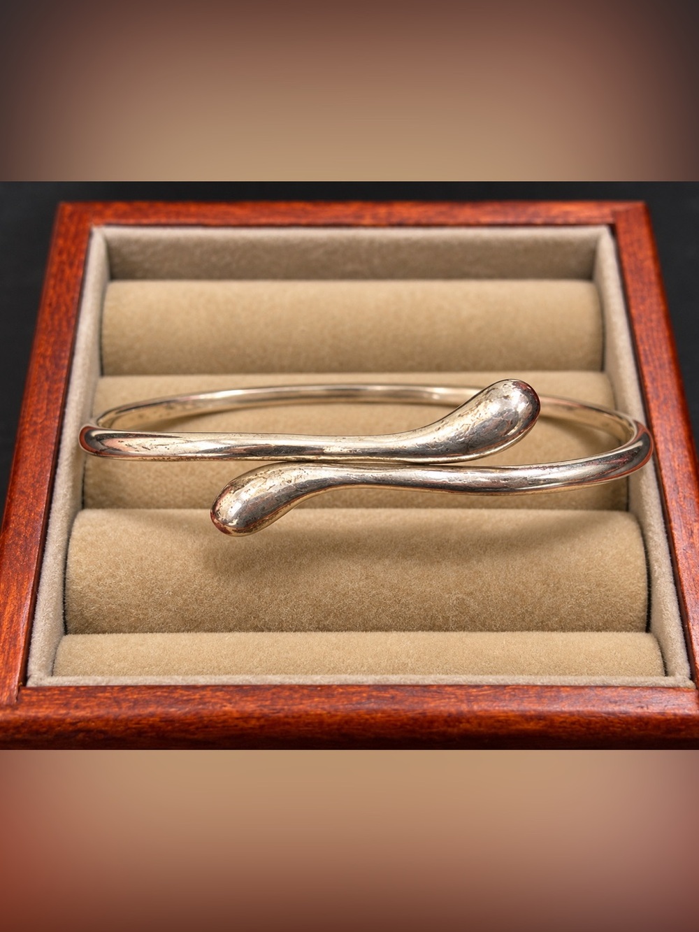 Vintage 925 Sterling Silver Modernist Bypass Cuff Bracelet – Sculptural Teardrop